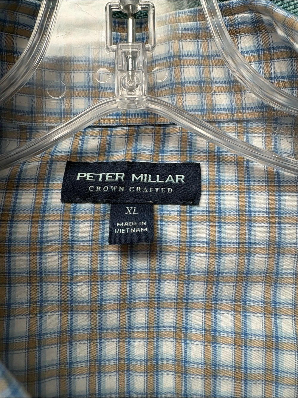 Peter Millar Long Sleeve Button Down in Blue, Tan & White Size XL - Picture 2 of 5